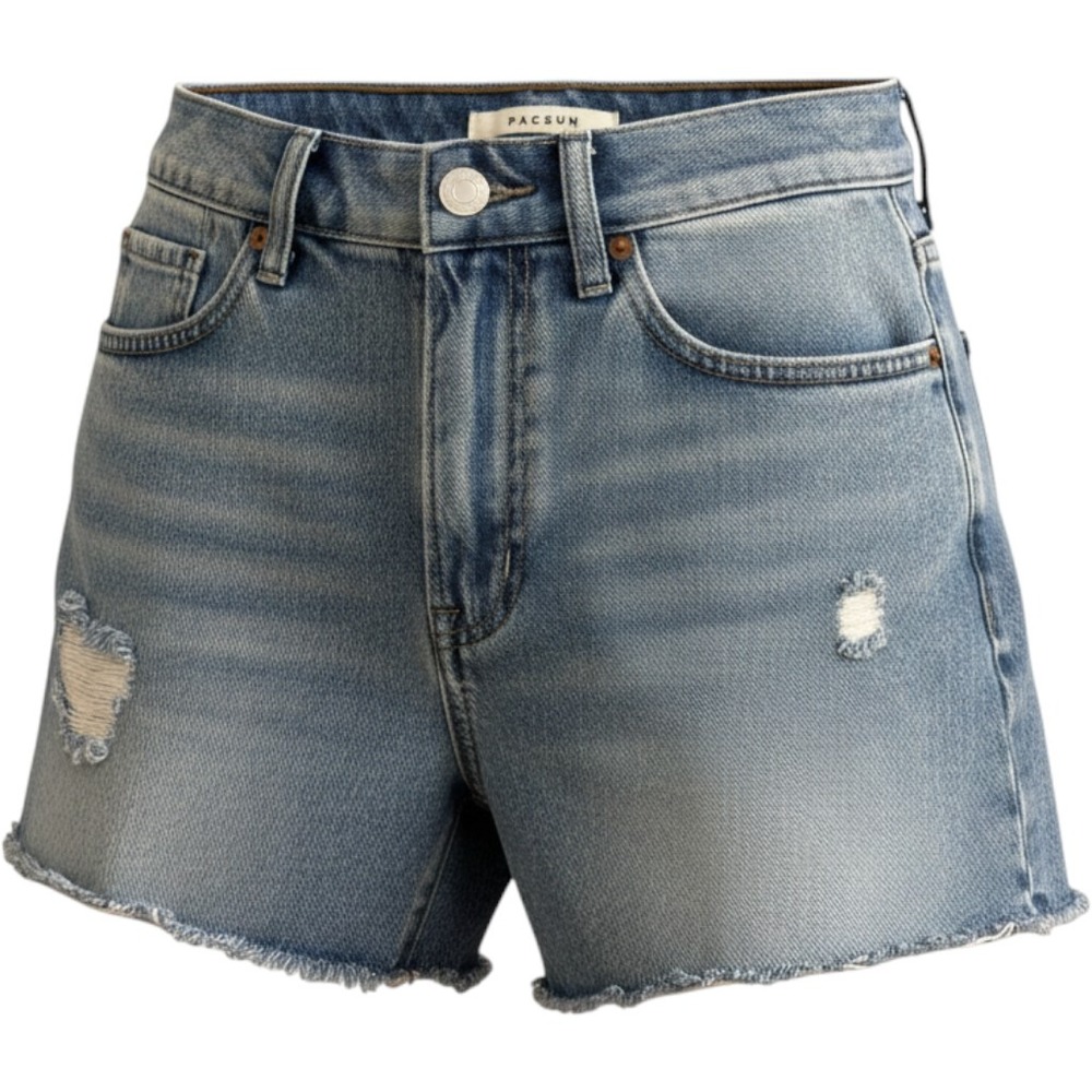 PacSun 90s Girlfriend Distressed Denim Shorts Light Wash Blue Button Fly Size 24